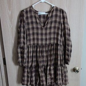 Plaid Rusttydustty Dress in Brown Checkered Pattern
